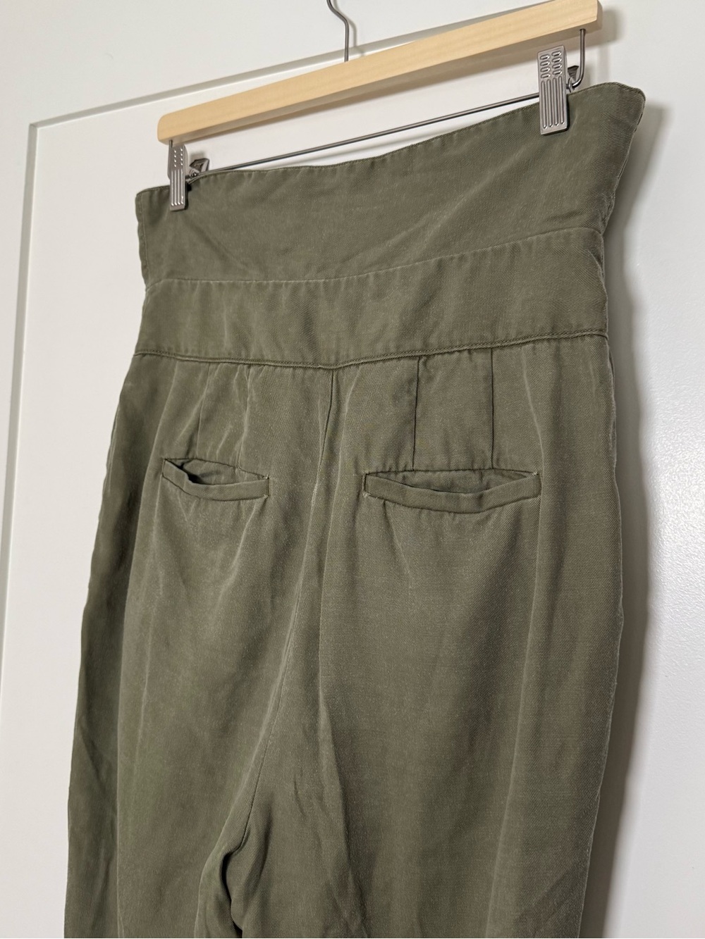 Cartonnier Anthropologie Paperbag Pants Sz 8 Olive Green Cropped Tie Waist 90s - Picture 8 of 15